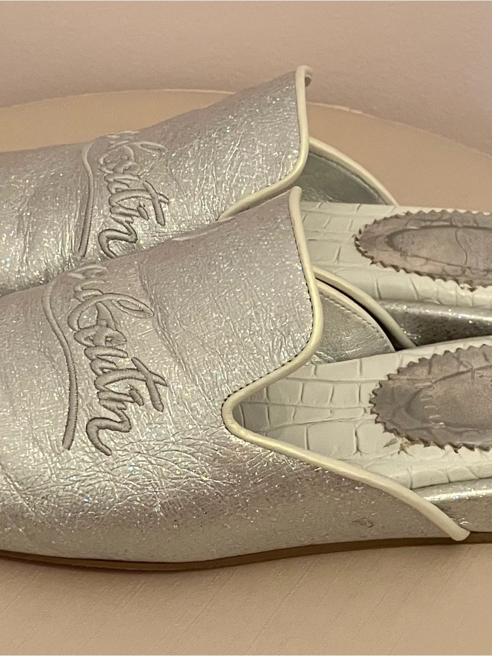 36 1/2 Christian Louboutin Silver Glitter Slip-On Mules with Red Sole - Picture 3 of 13